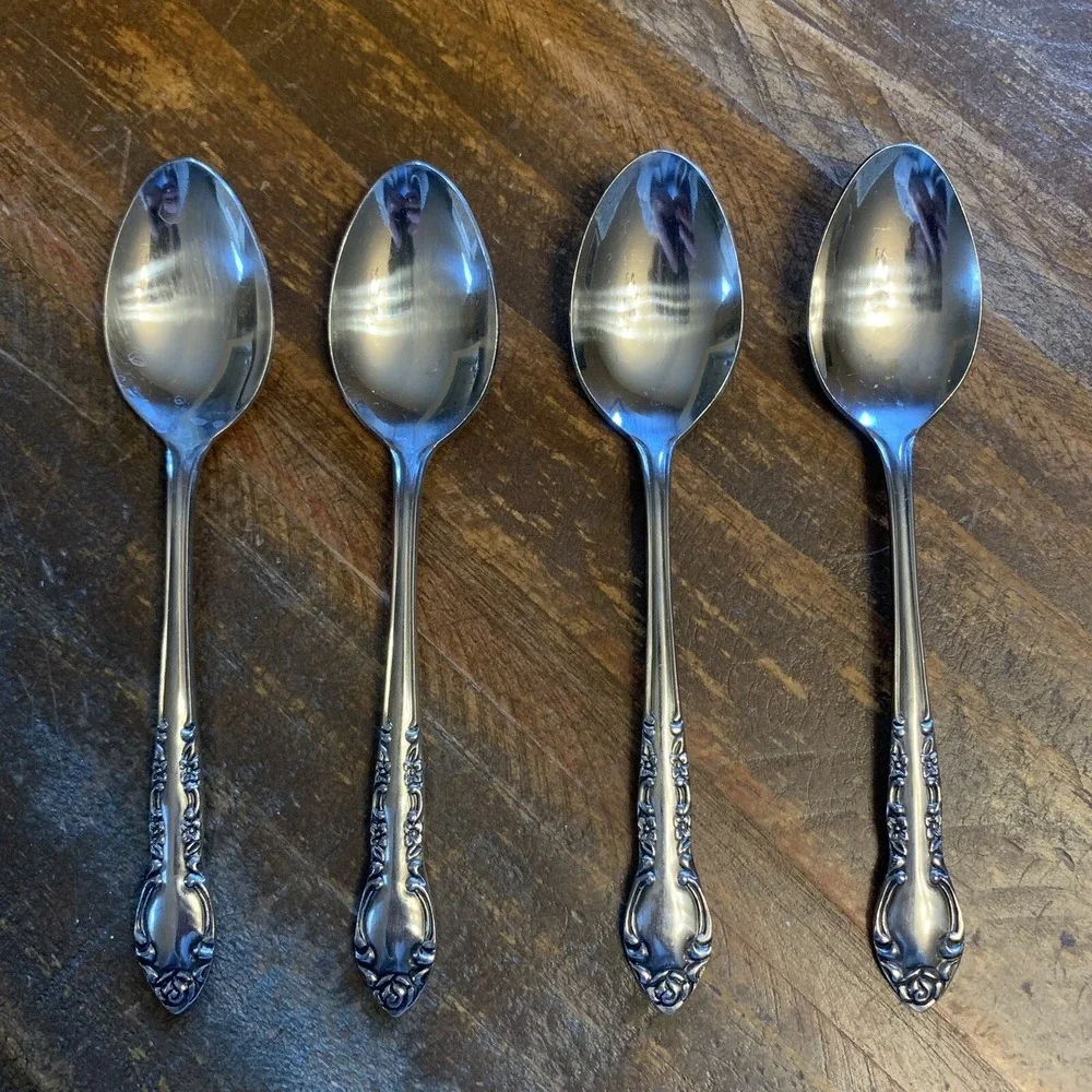 4 Orleans ORL50 Floral Stainless Flatware Teaspoons Korea Glossy